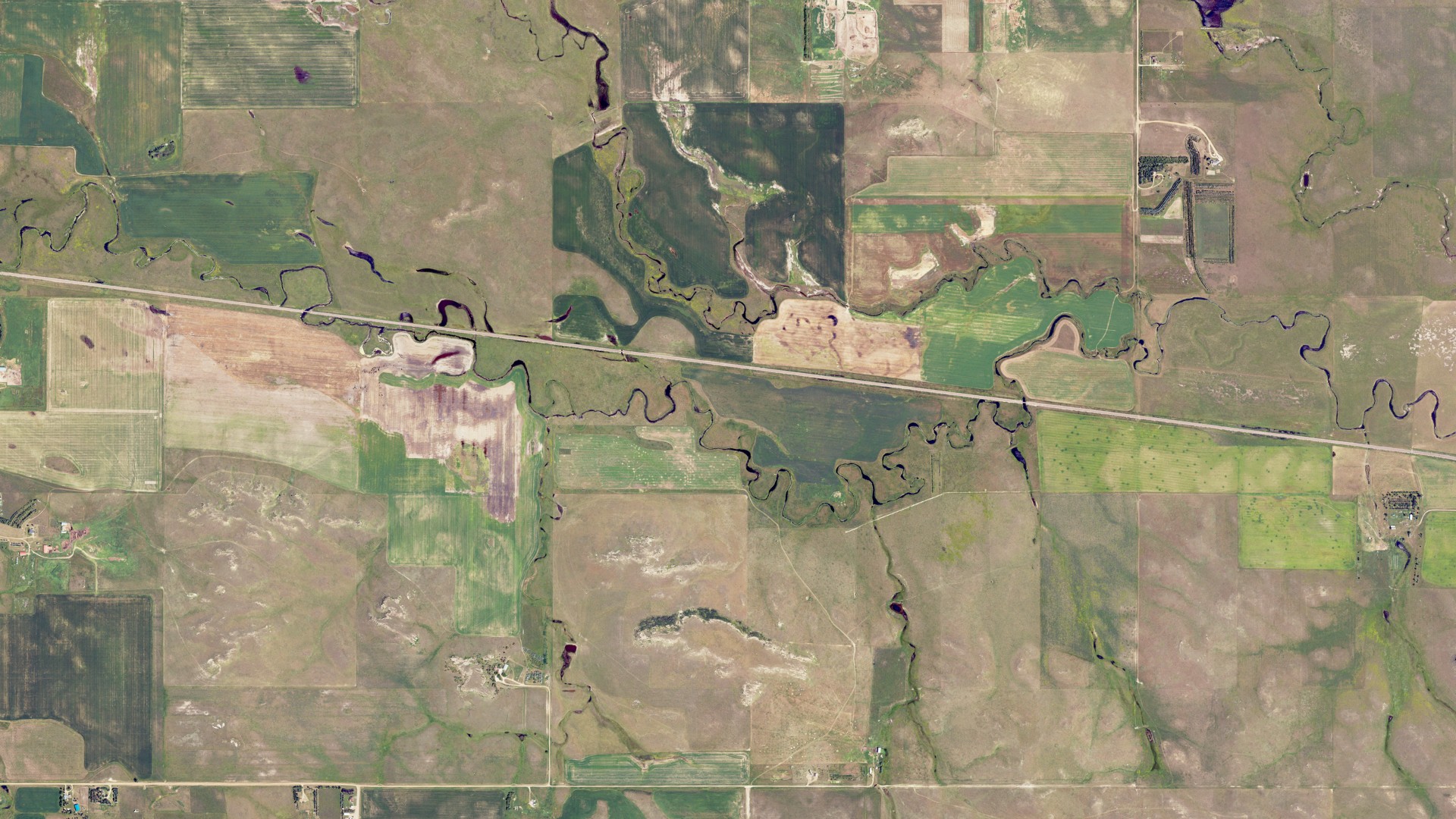 Natural-color aerial photograph of land around Scott, North Dakota