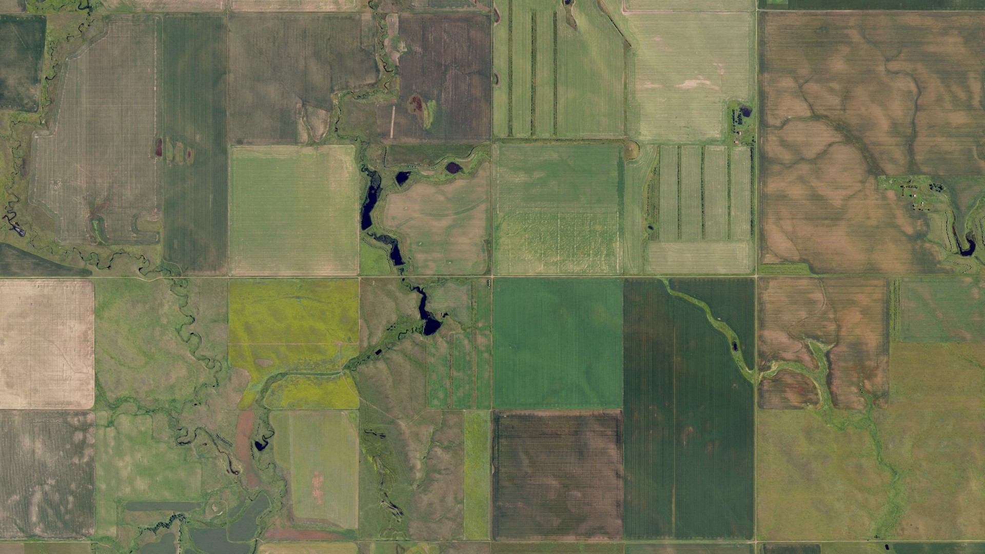 Aerial view of land around South Fork, North Dakota