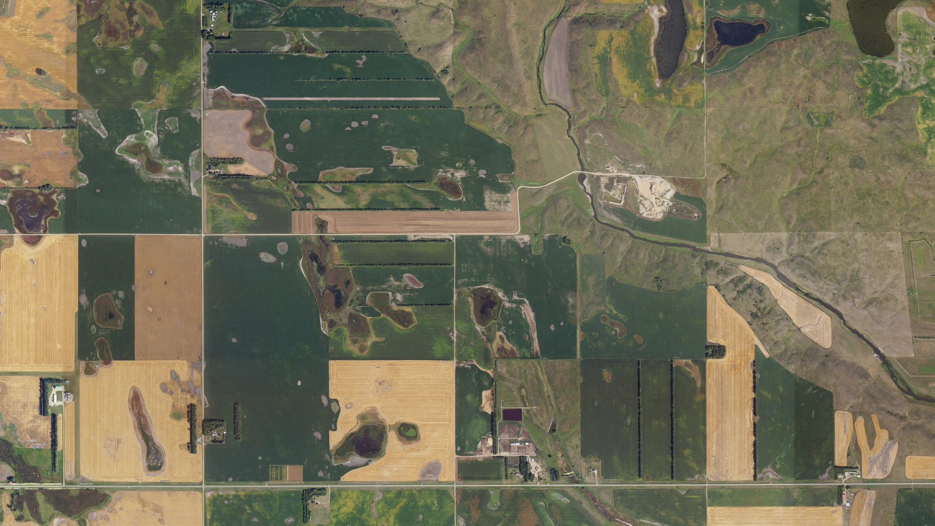 Natural-color aerial photograph of land around Dazey, North Dakota
