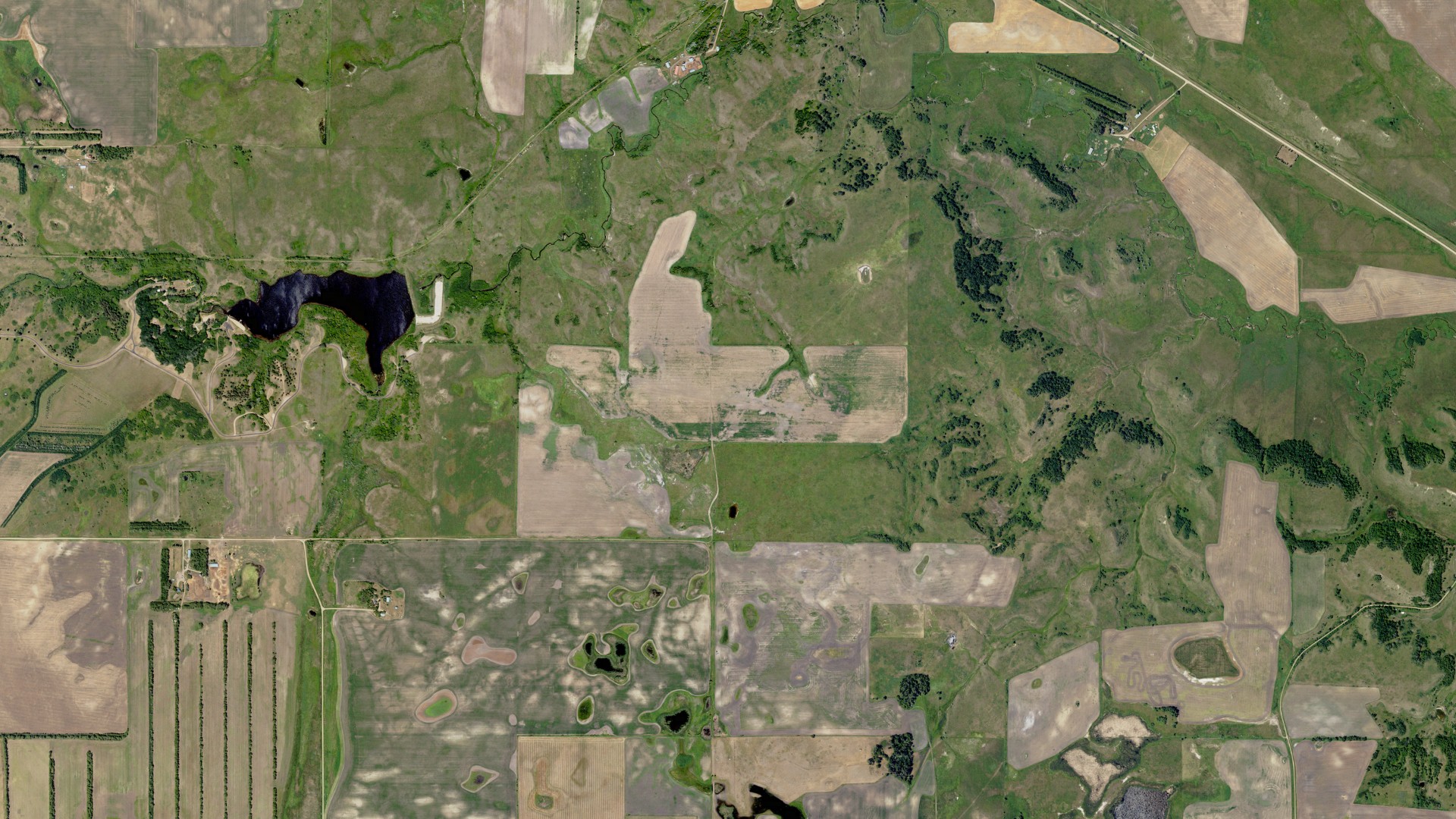 Aerial view of land around Oakhill, North Dakota
