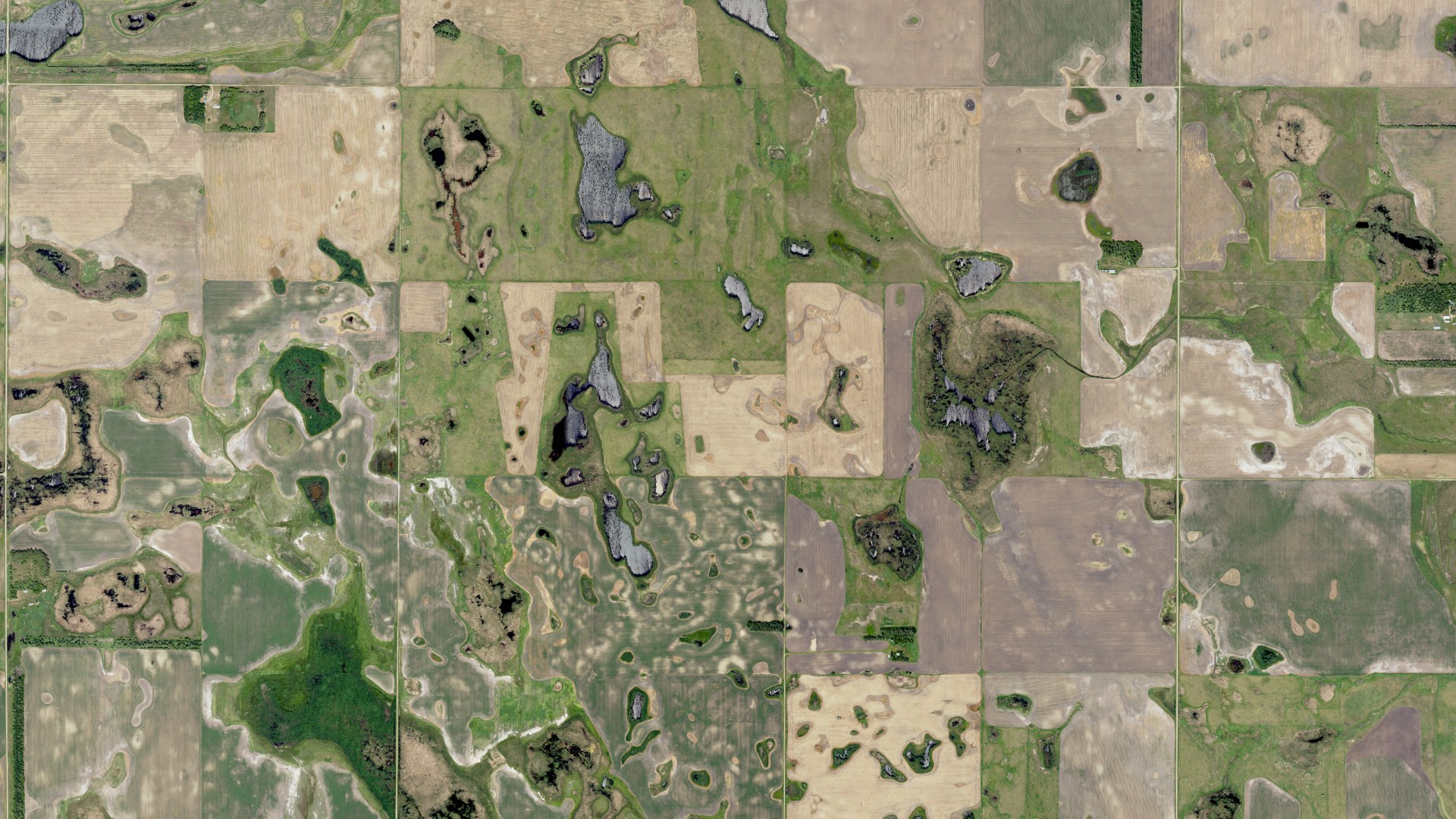 Aerial view of land around Skandia, North Dakota