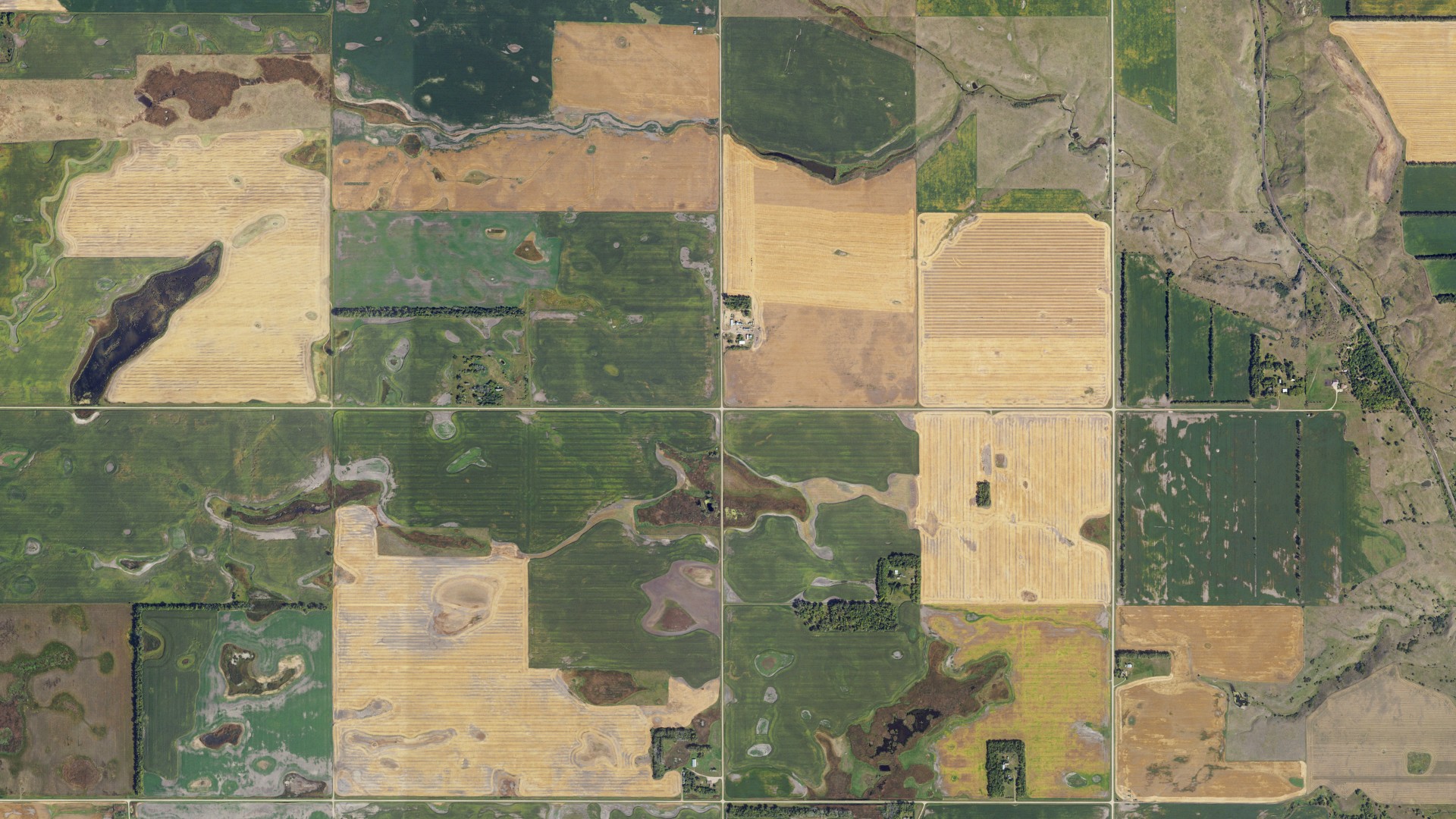 Aerial view of land around Stewart, North Dakota