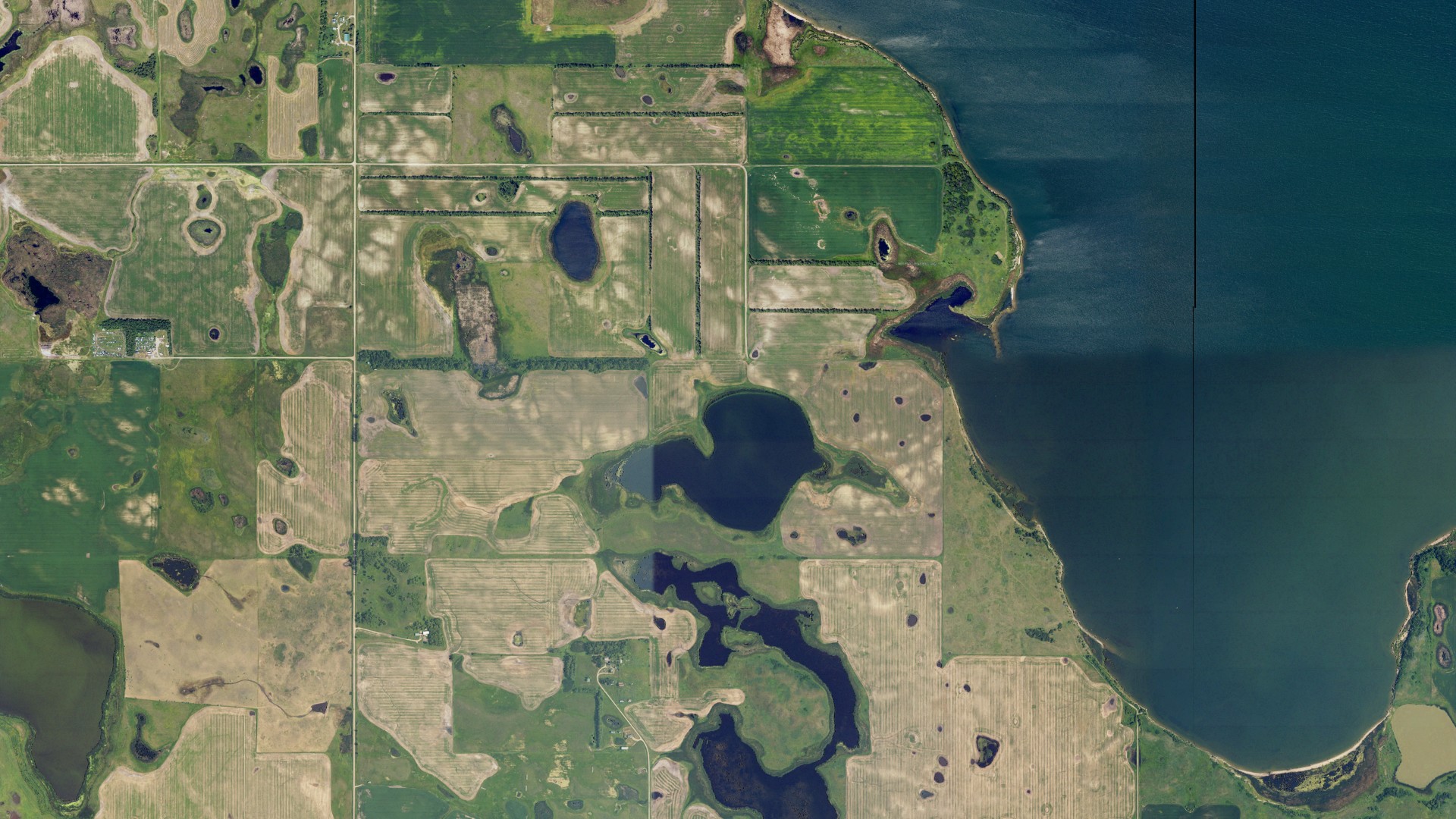 Aerial view of land around Lallie, North Dakota