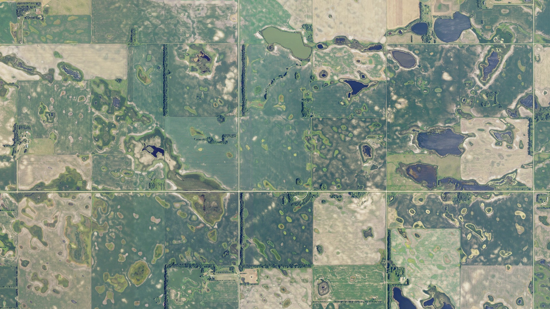 Aerial view of land around Leeds, North Dakota