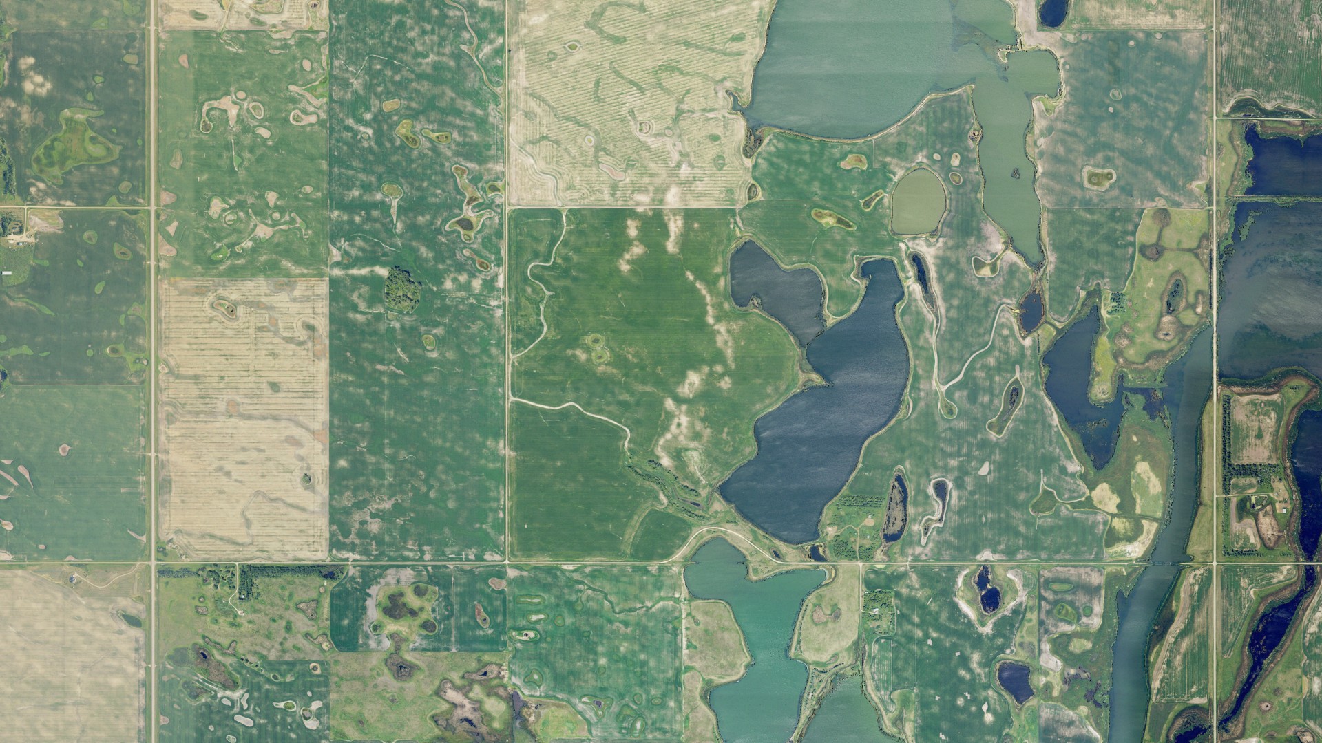 Aerial view of land around Normania, North Dakota