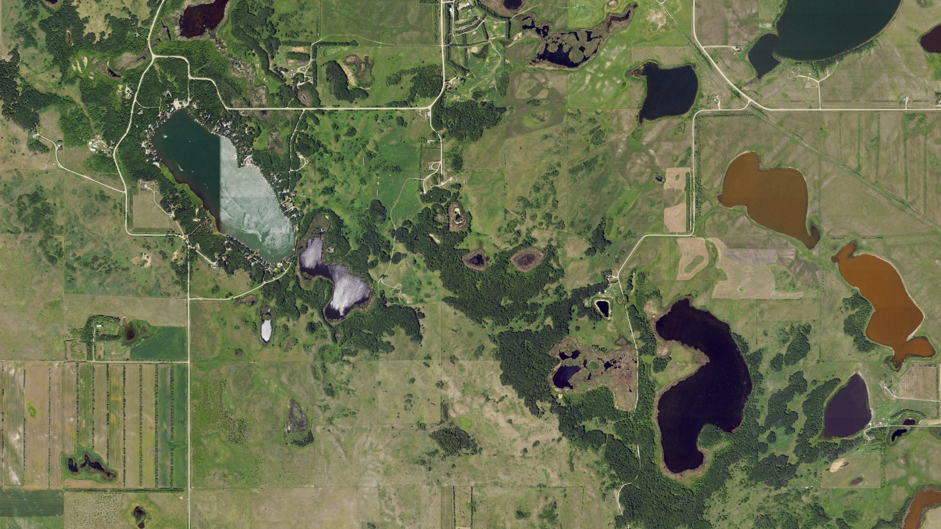 Aerial view of land around Wood Lake, North Dakota