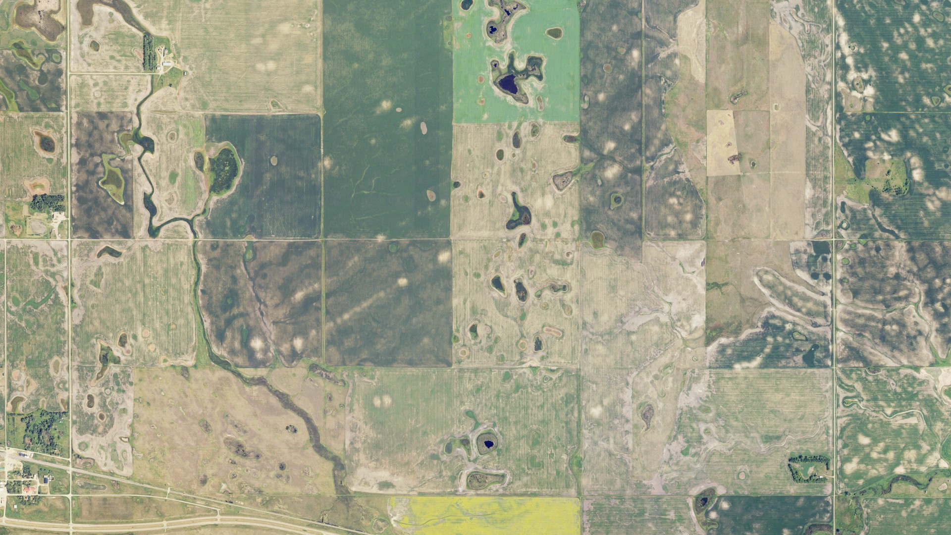 Natural-color aerial photograph of land around York, North Dakota