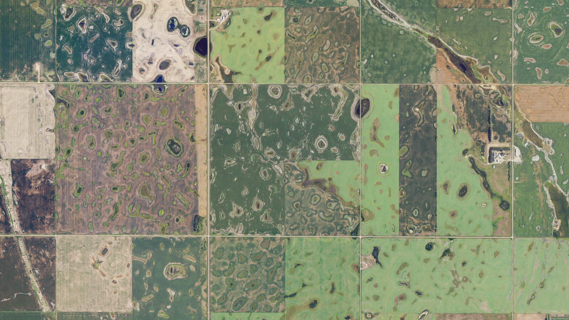 Aerial view of land around Blaine, North Dakota