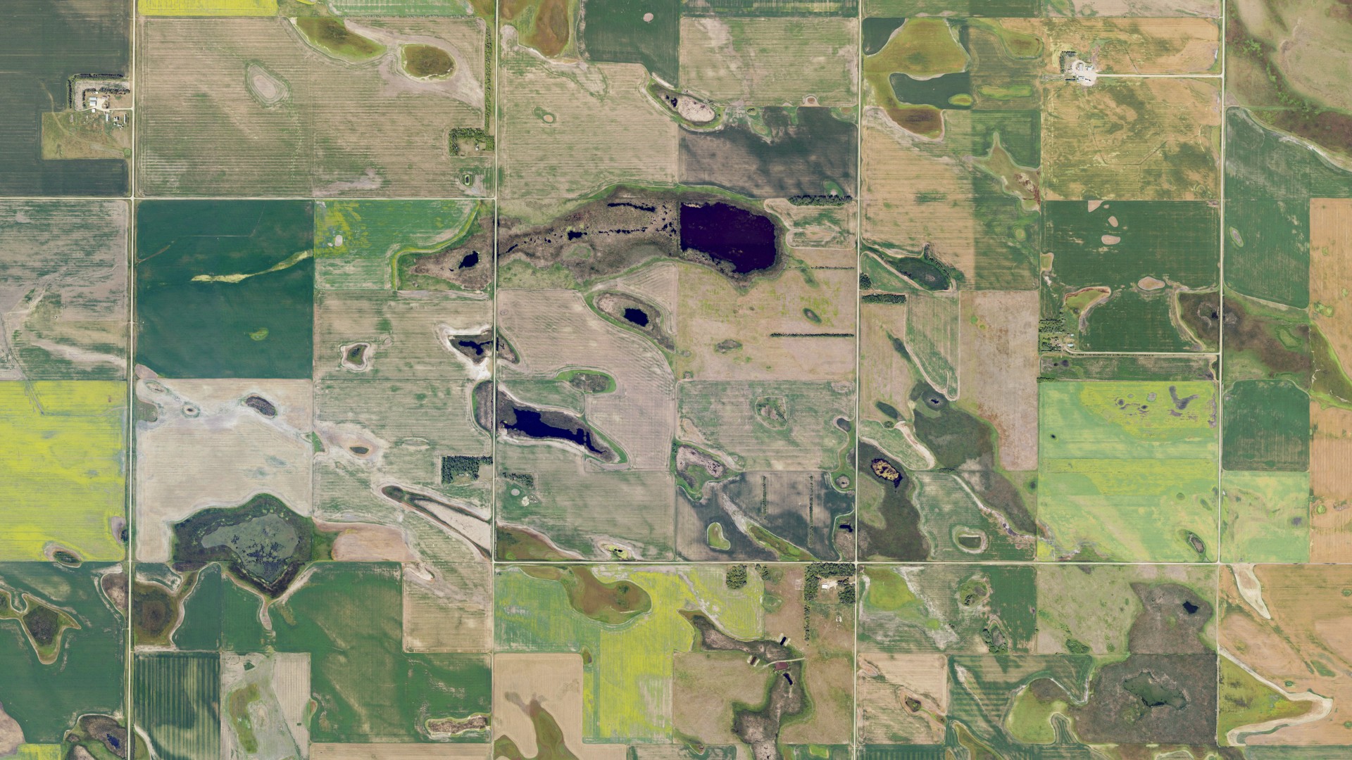 Aerial view of land around Elysian, North Dakota