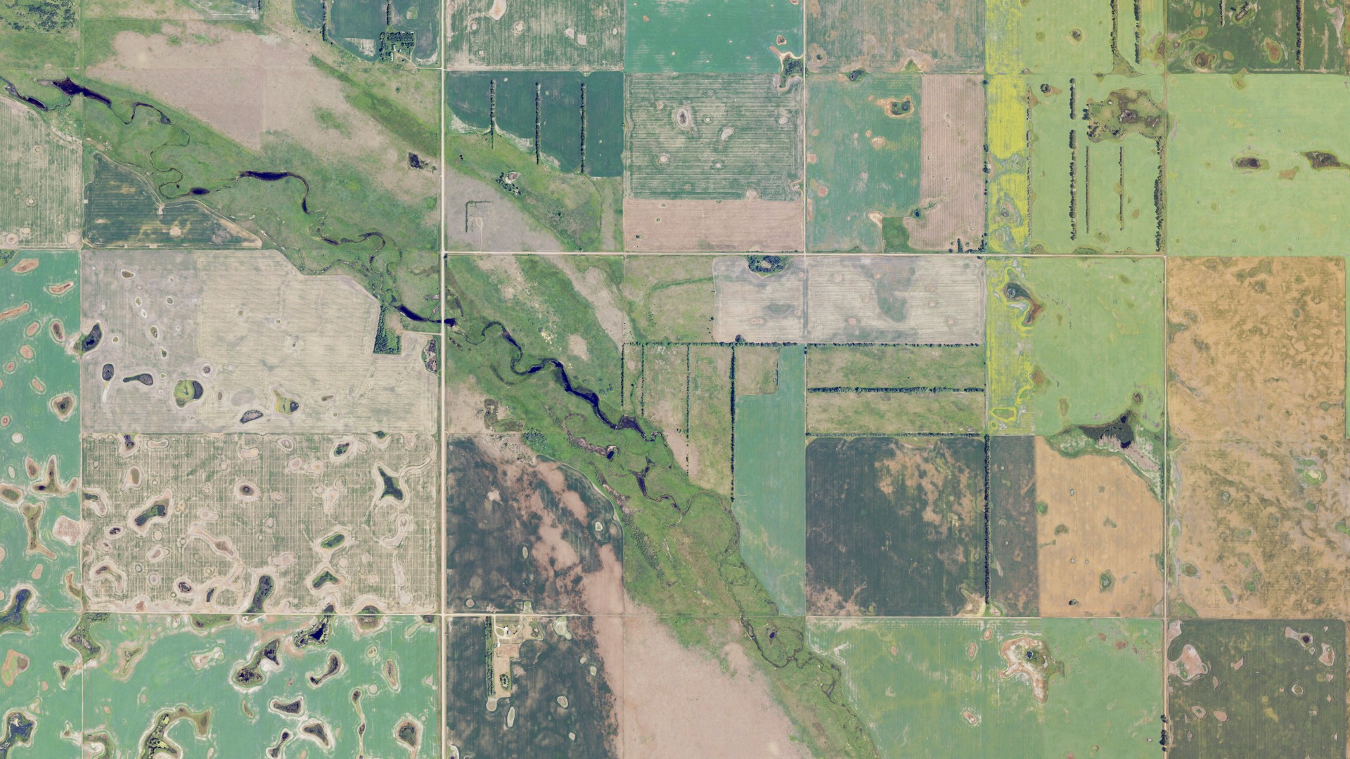 Natural-color aerial photograph of land around Hoffman, North Dakota