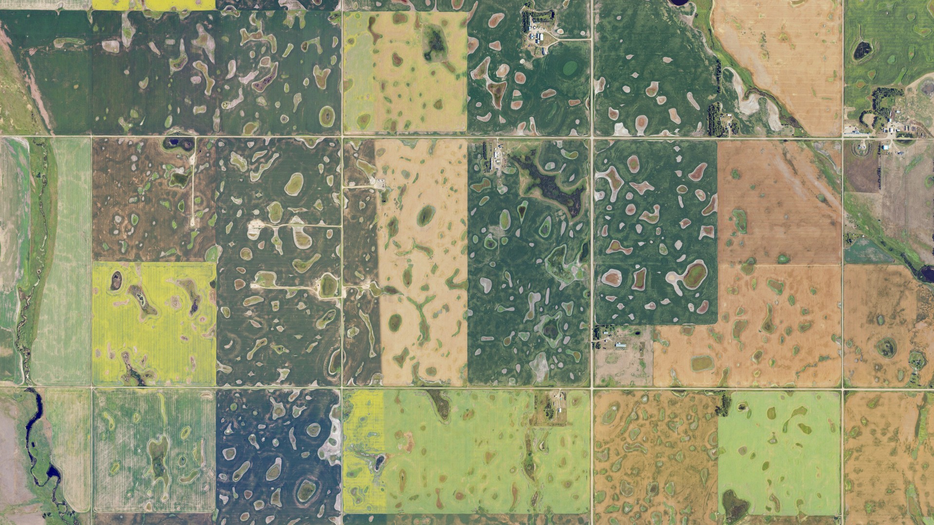 Natural-color aerial photograph of land around Lansford, North Dakota