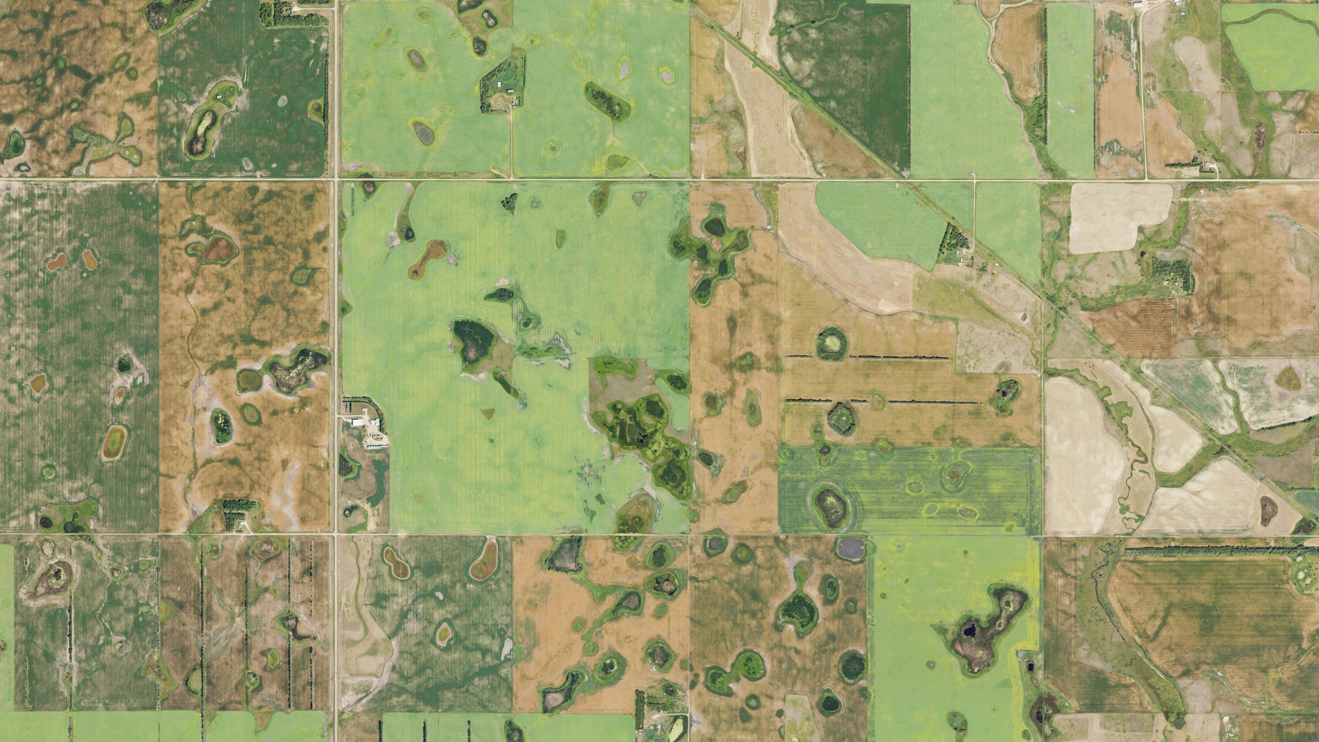 Aerial view of land around Pickering, North Dakota