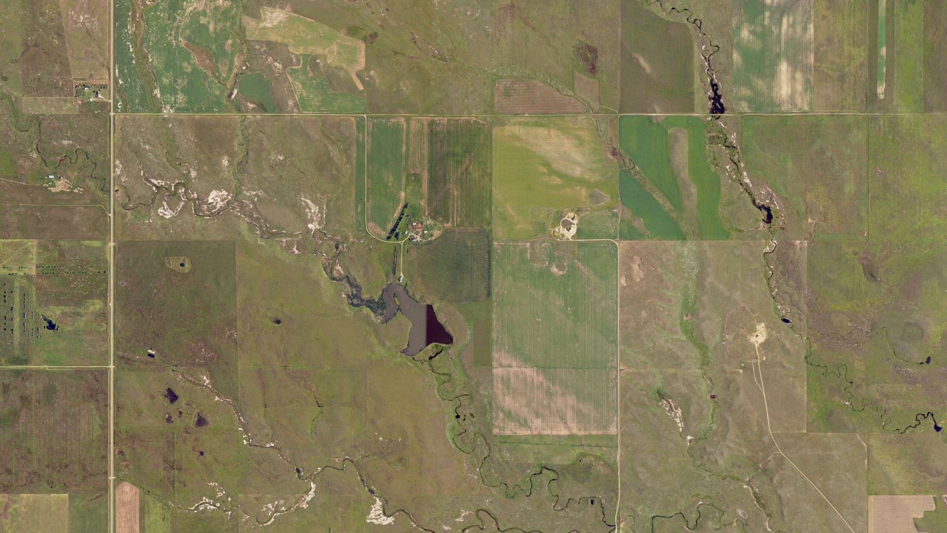 Natural-color aerial photograph of land around Bowman County, North Dakota