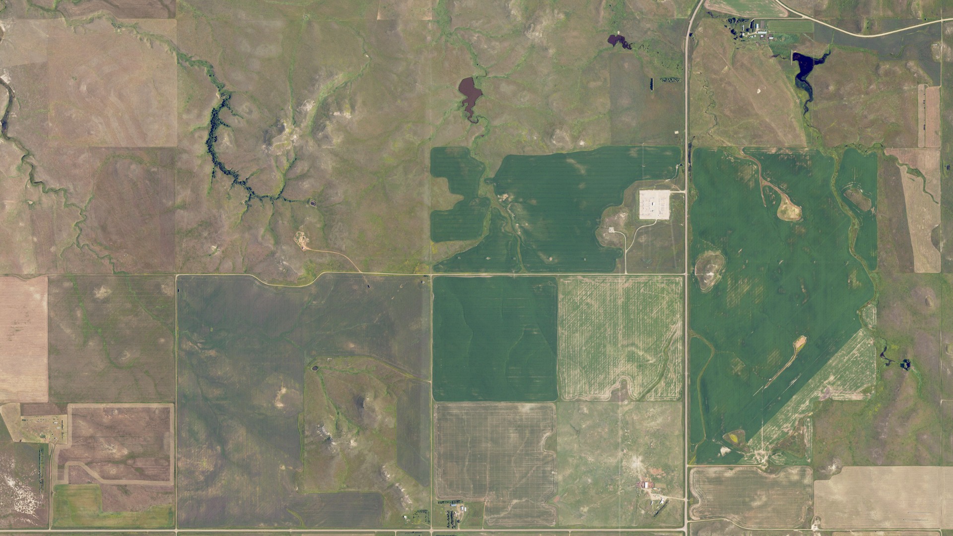 Aerial view of land around Adelaide, North Dakota