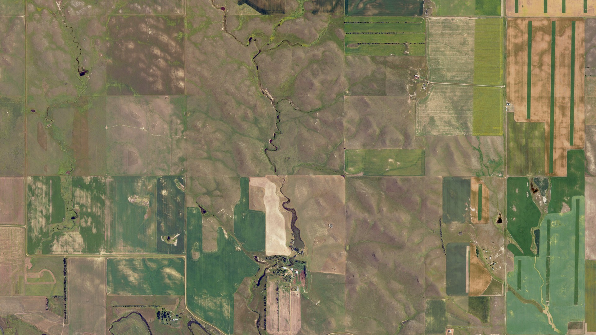 Aerial view of land around Goldfield, North Dakota