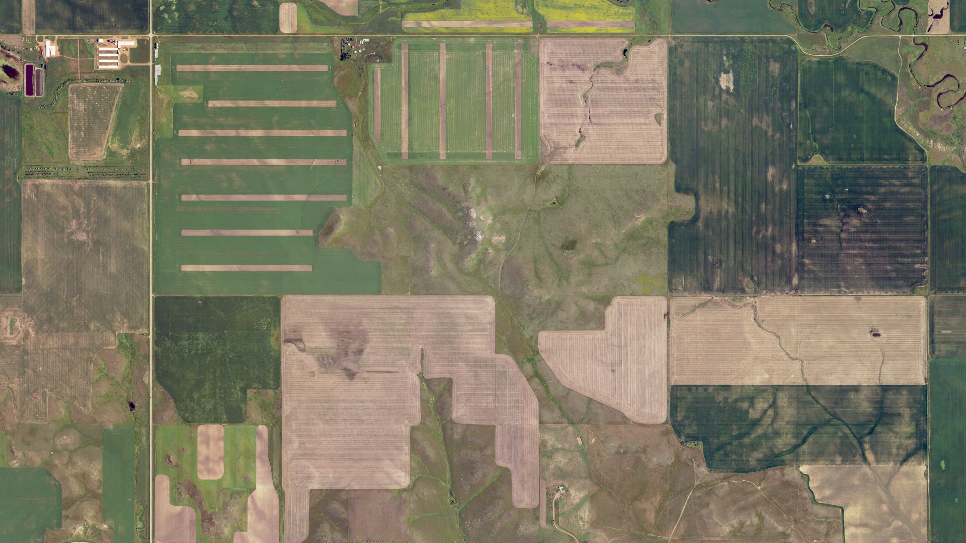 Aerial view of land around Haley, North Dakota