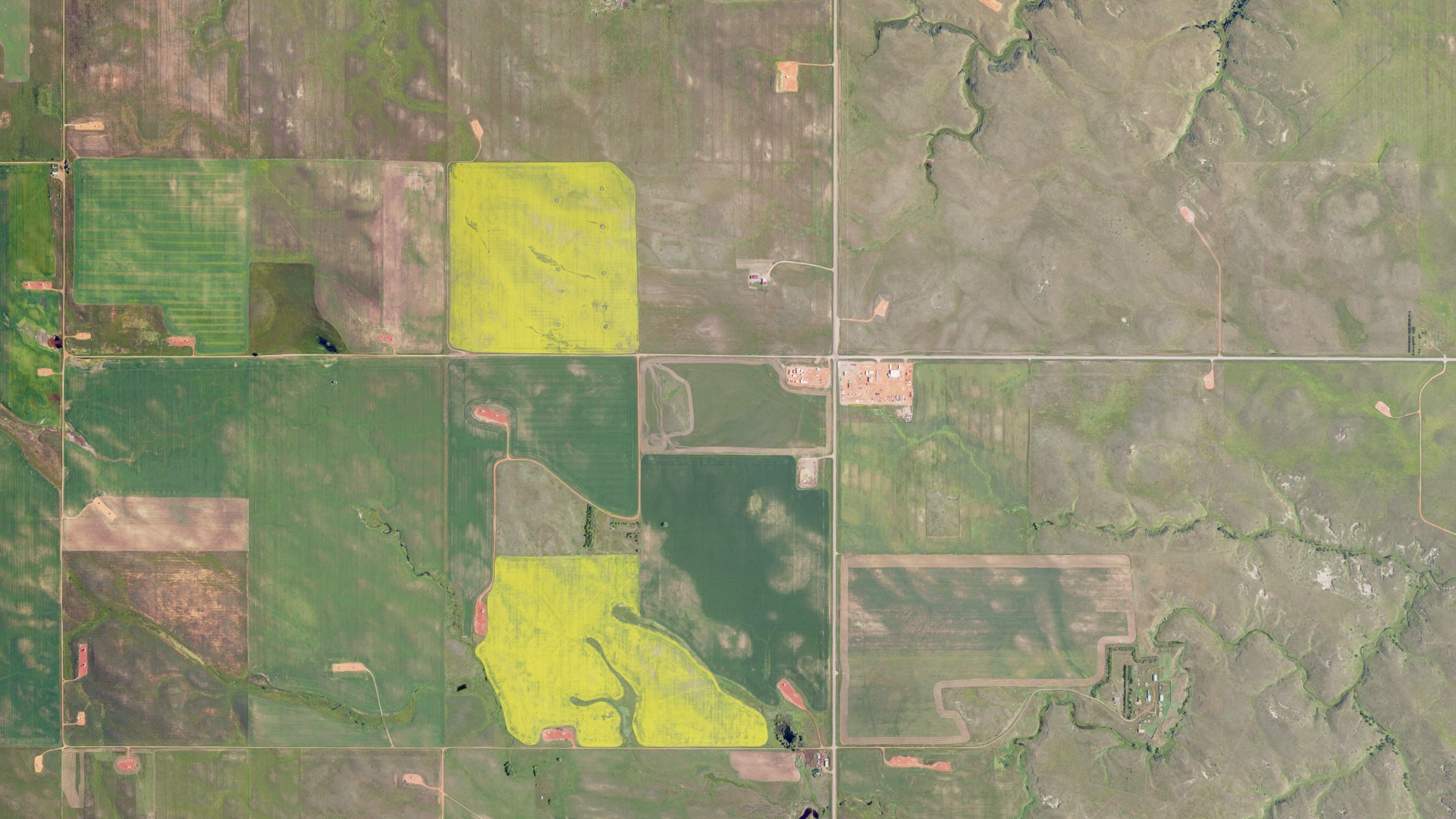Aerial view of land around Sunny Slope, North Dakota