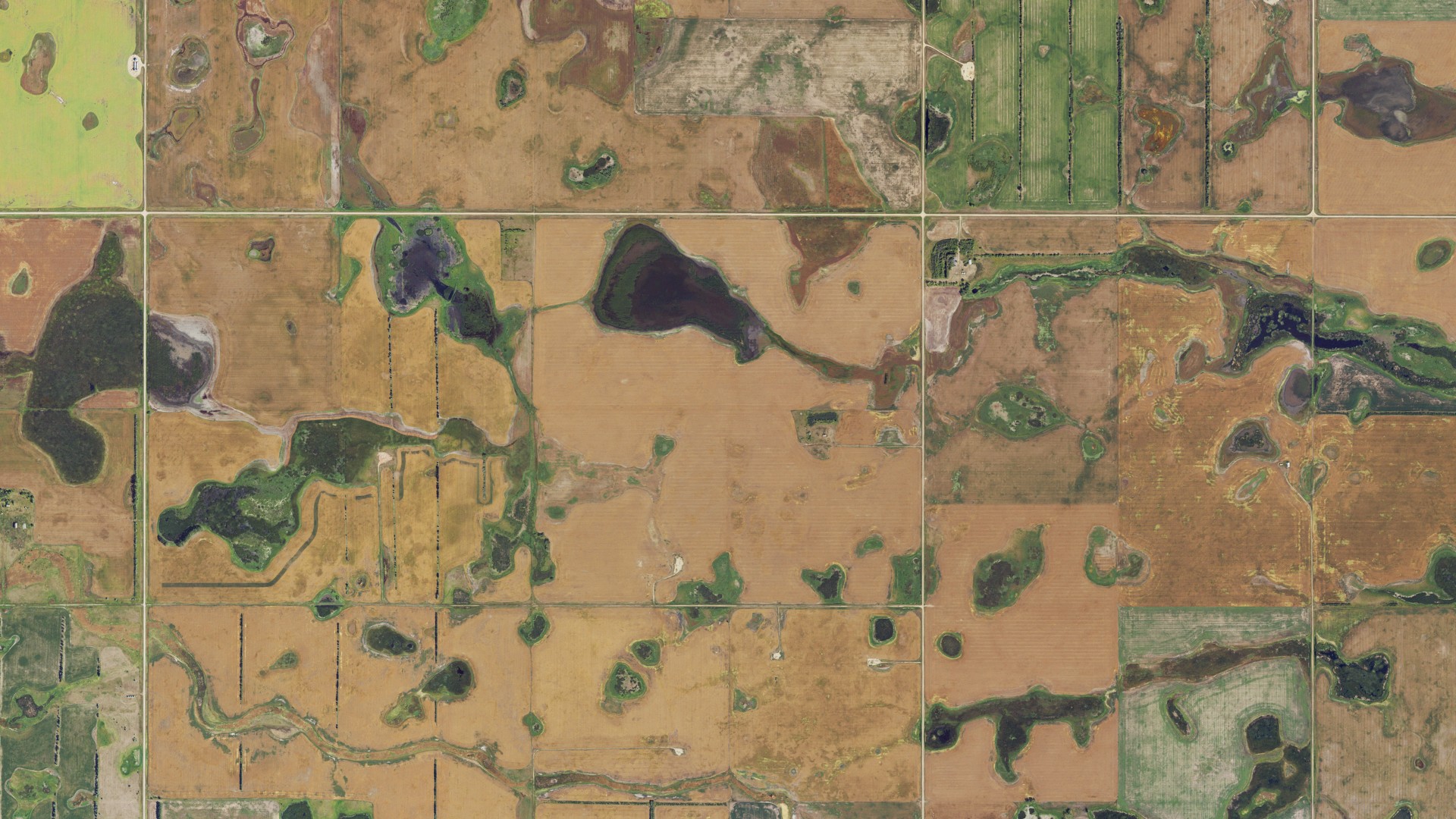 Aerial view of land around Portal, North Dakota