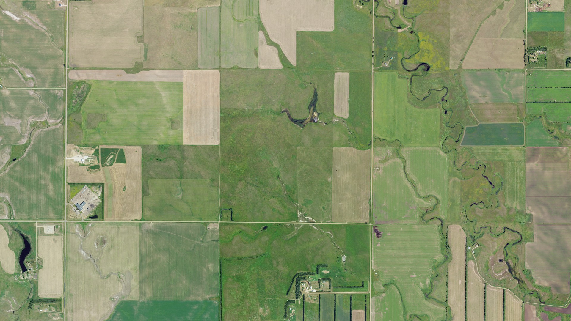 Aerial view of land around Gibbs, North Dakota