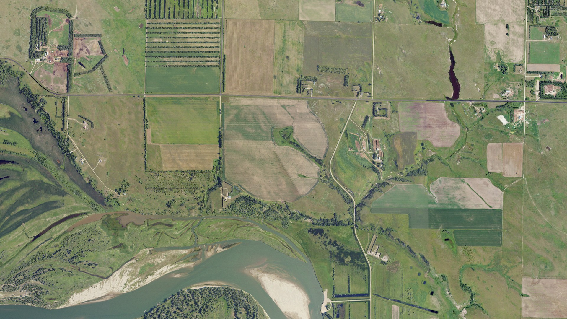 Aerial view of land around Missouri, North Dakota