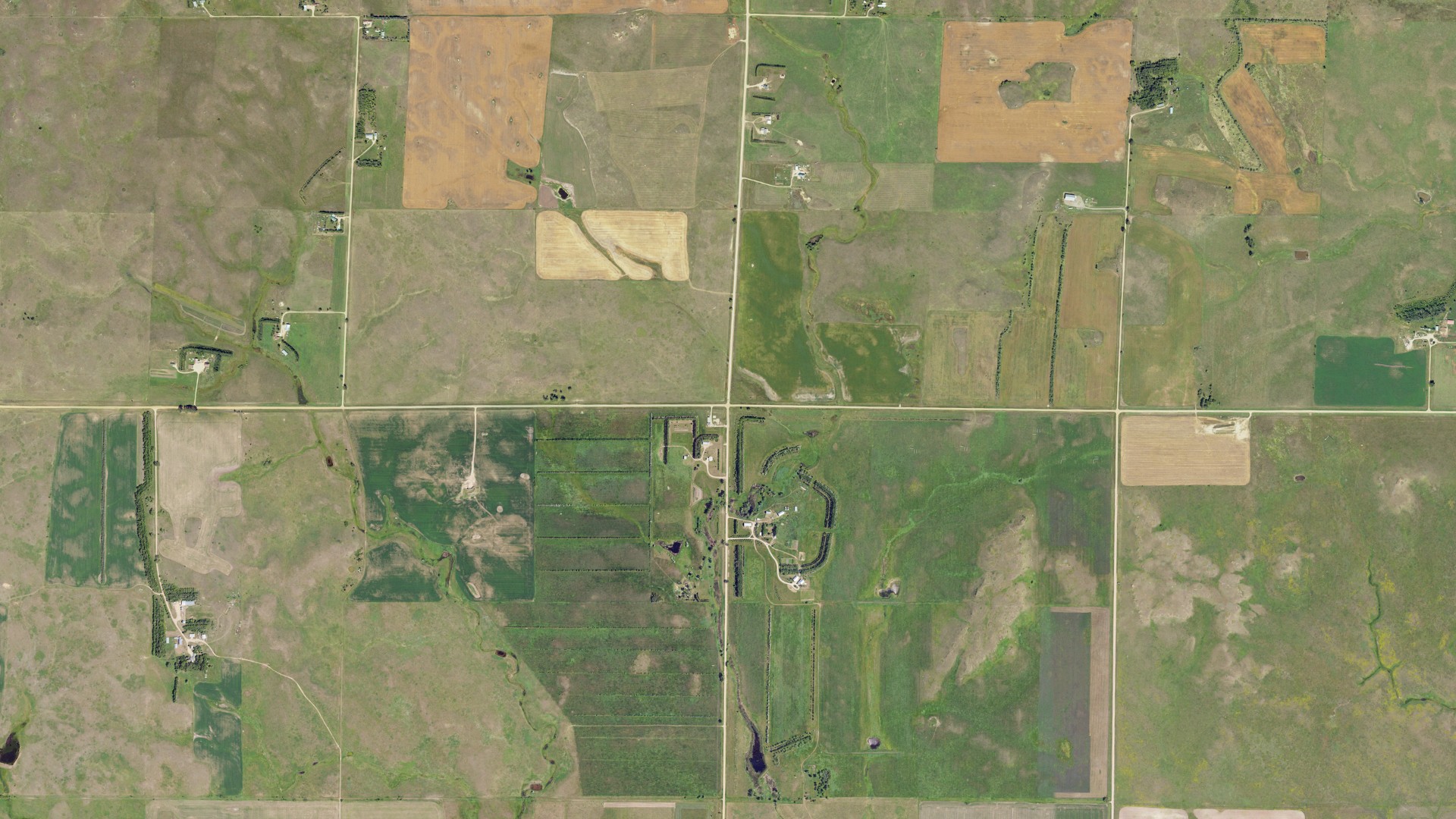 Aerial view of land around Naughton, North Dakota