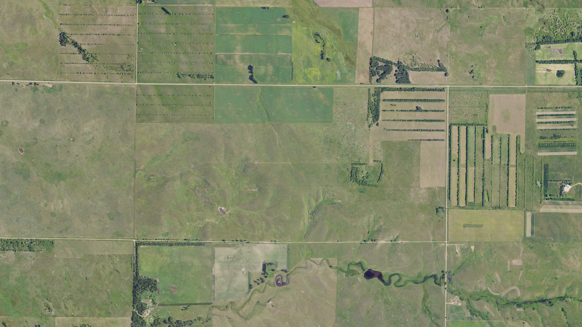 Aerial view of land around Telfer, North Dakota
