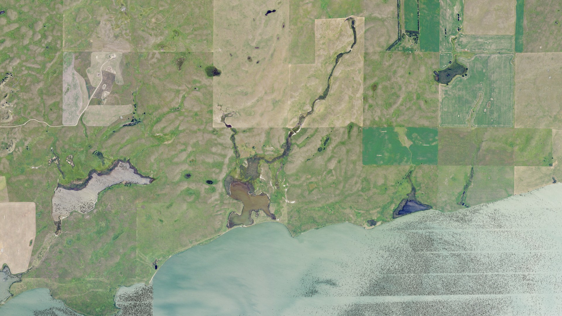 Aerial view of land around Thelma, North Dakota
