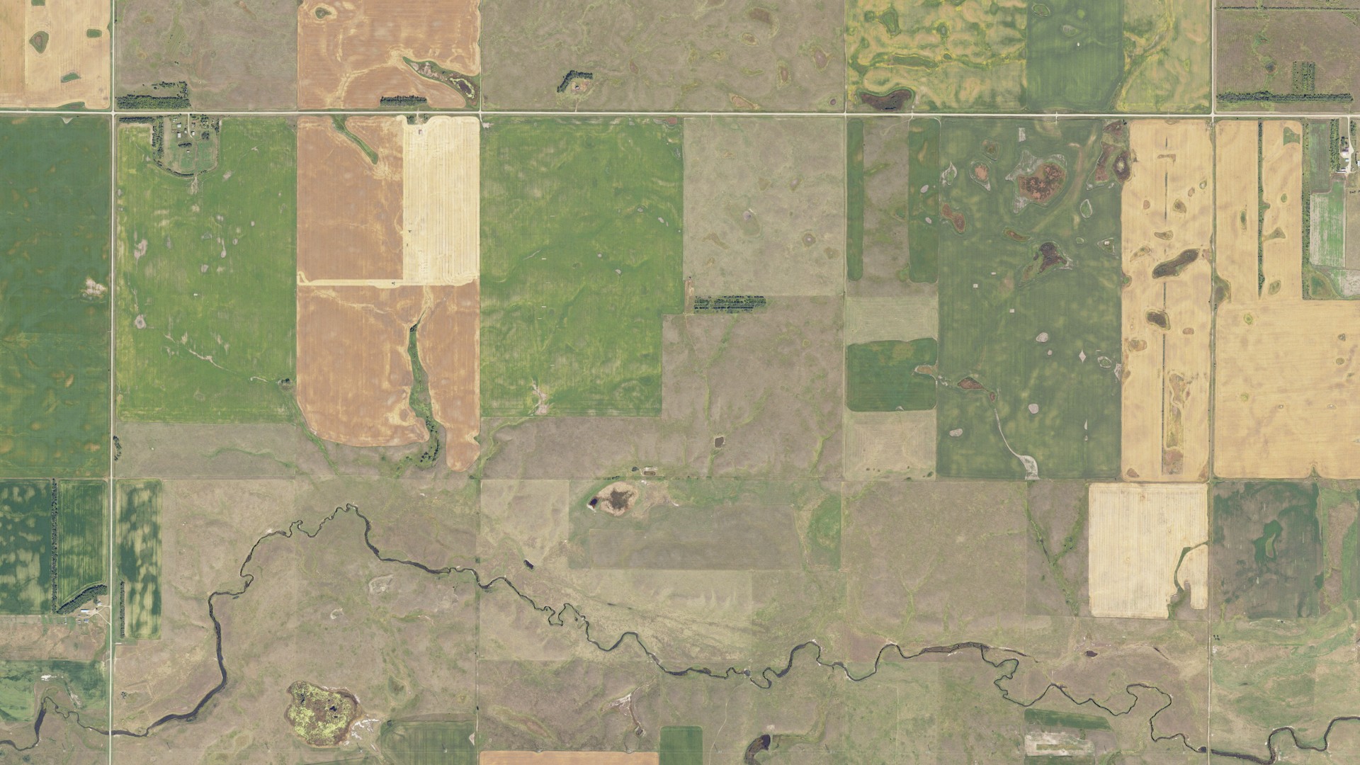 Aerial view of land around Wilson, North Dakota