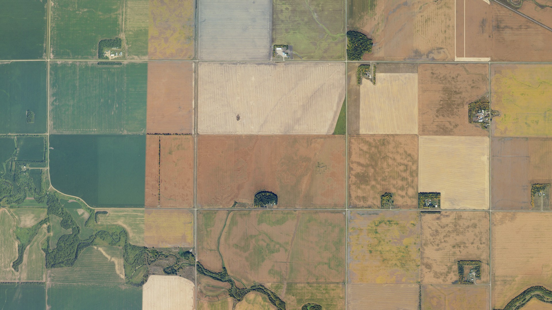 Aerial view of land around Amenia, North Dakota