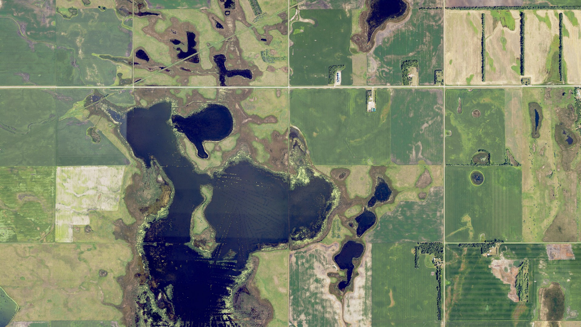 Natural-color aerial photograph of land around Eldred, North Dakota