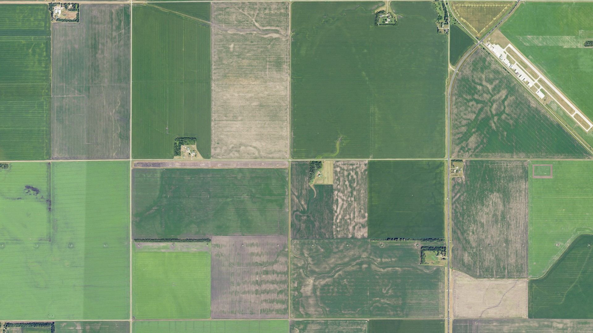 Natural-color aerial photograph of land around Everest, North Dakota