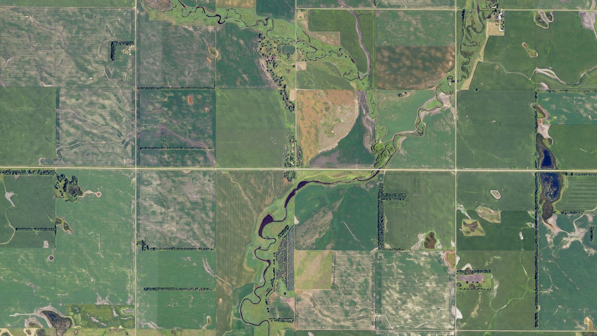 Aerial view of land around Hill, North Dakota