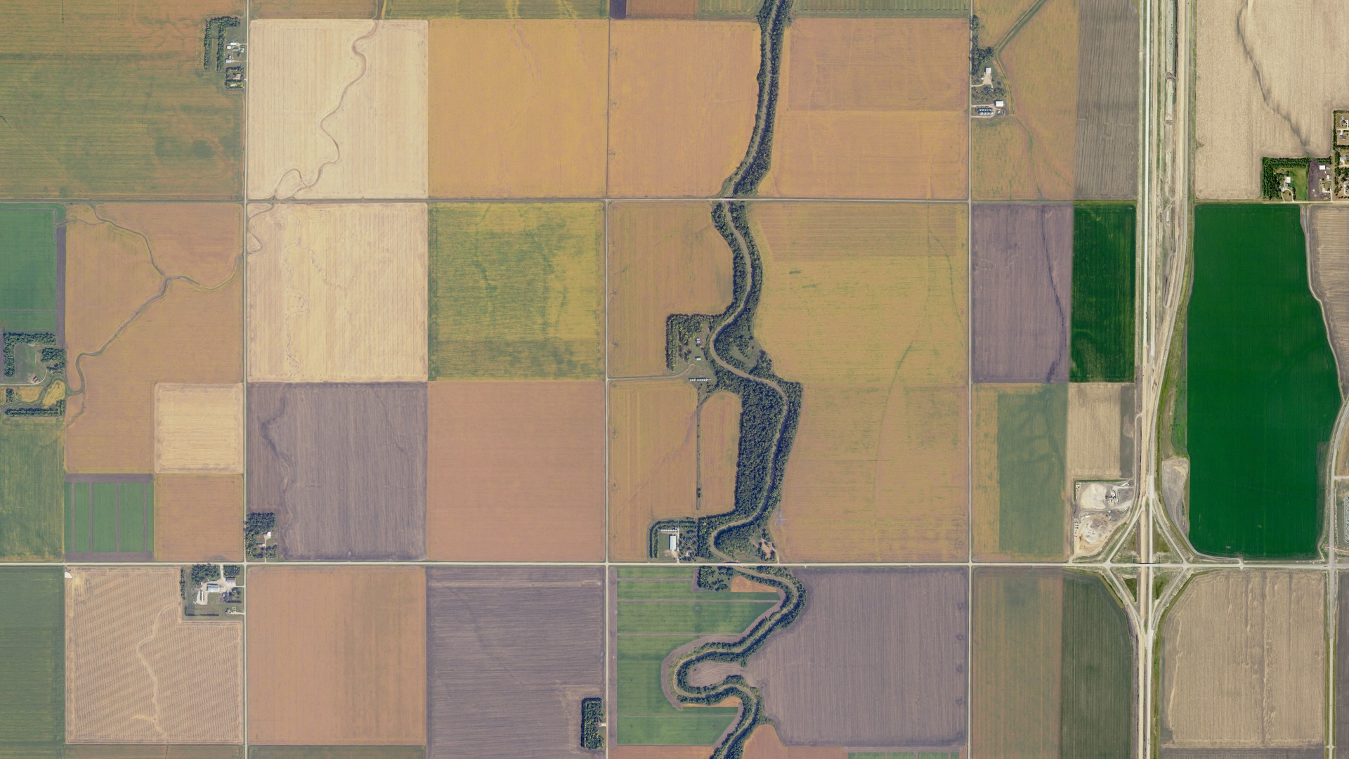 Aerial view of land around Pleasant, North Dakota