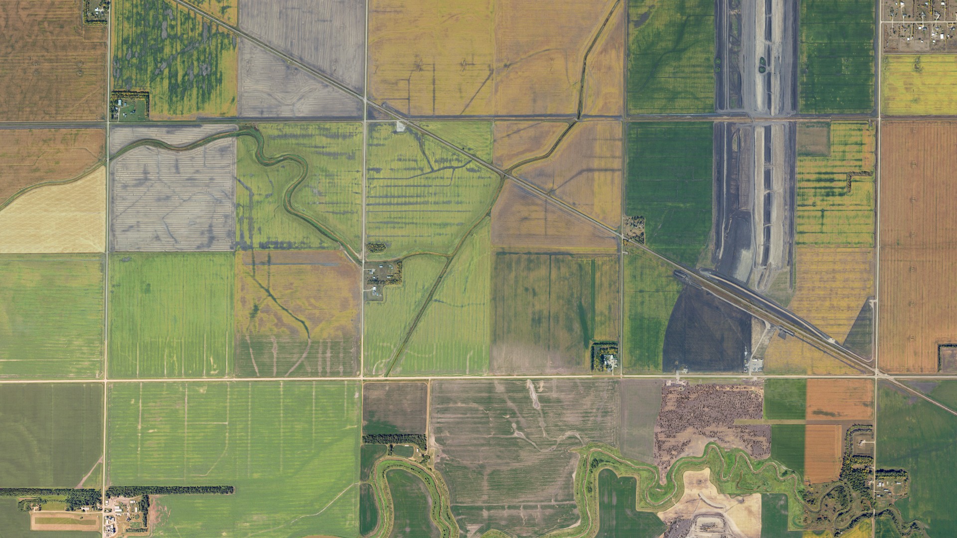 Aerial view of land around Raymond, North Dakota