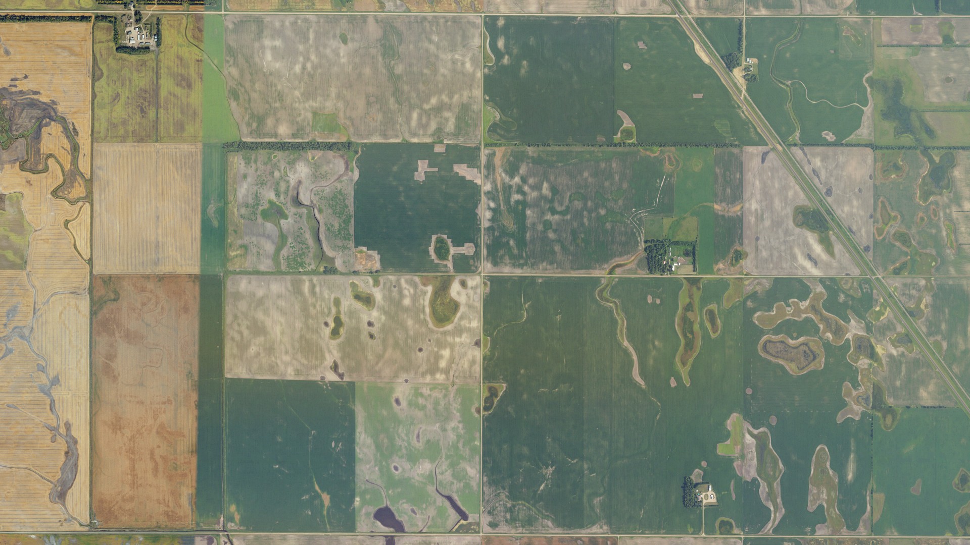 Aerial view of land around Rochester, North Dakota
