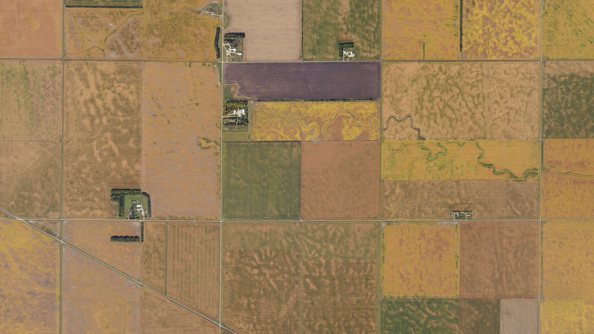 Aerial view of land around Rush River, North Dakota