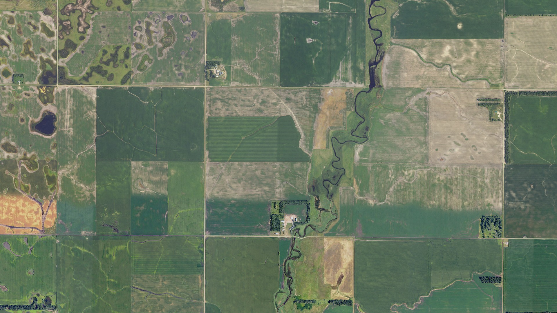 Aerial view of land around Tower, North Dakota