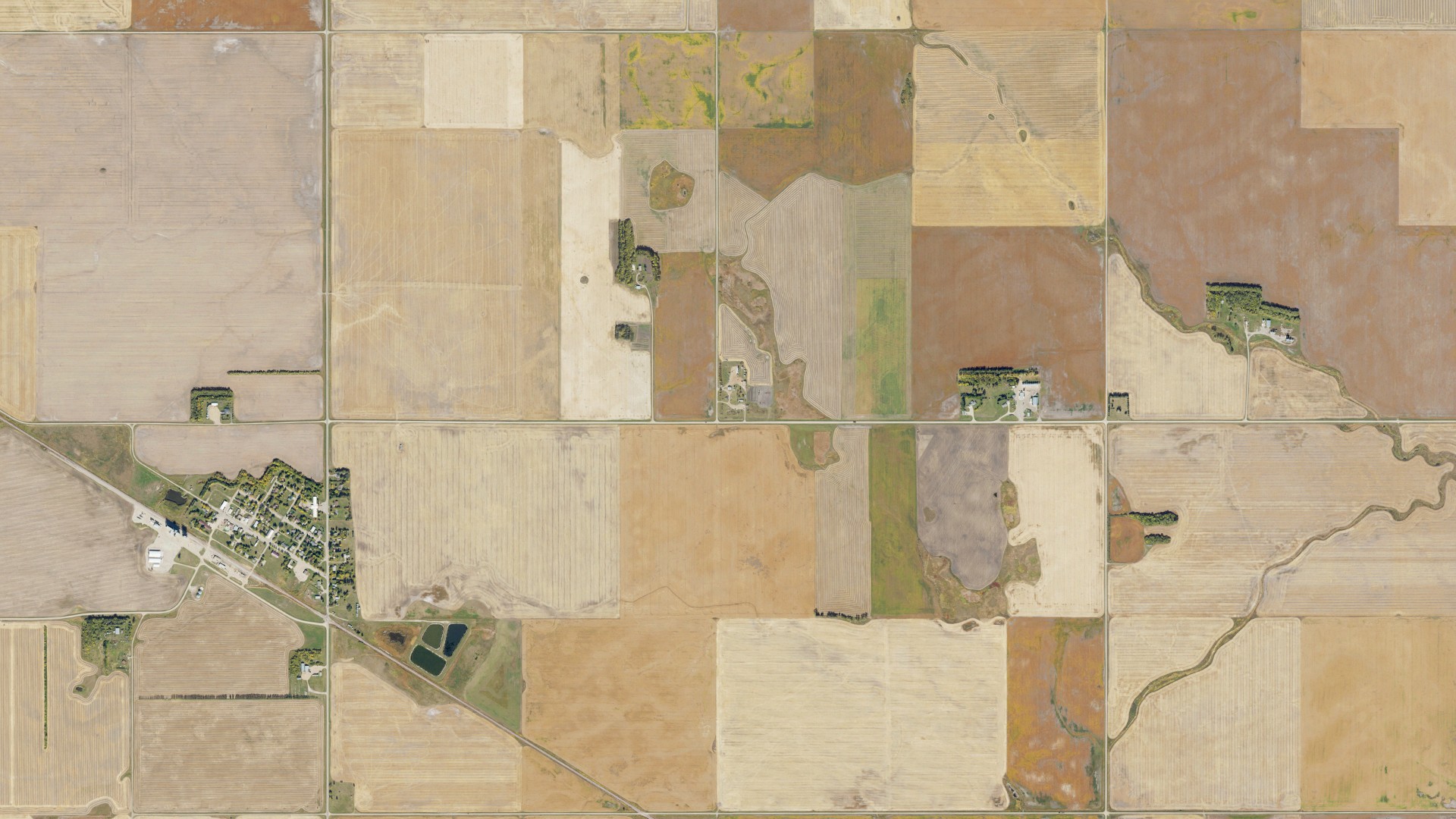 Aerial view of land around Alma, North Dakota