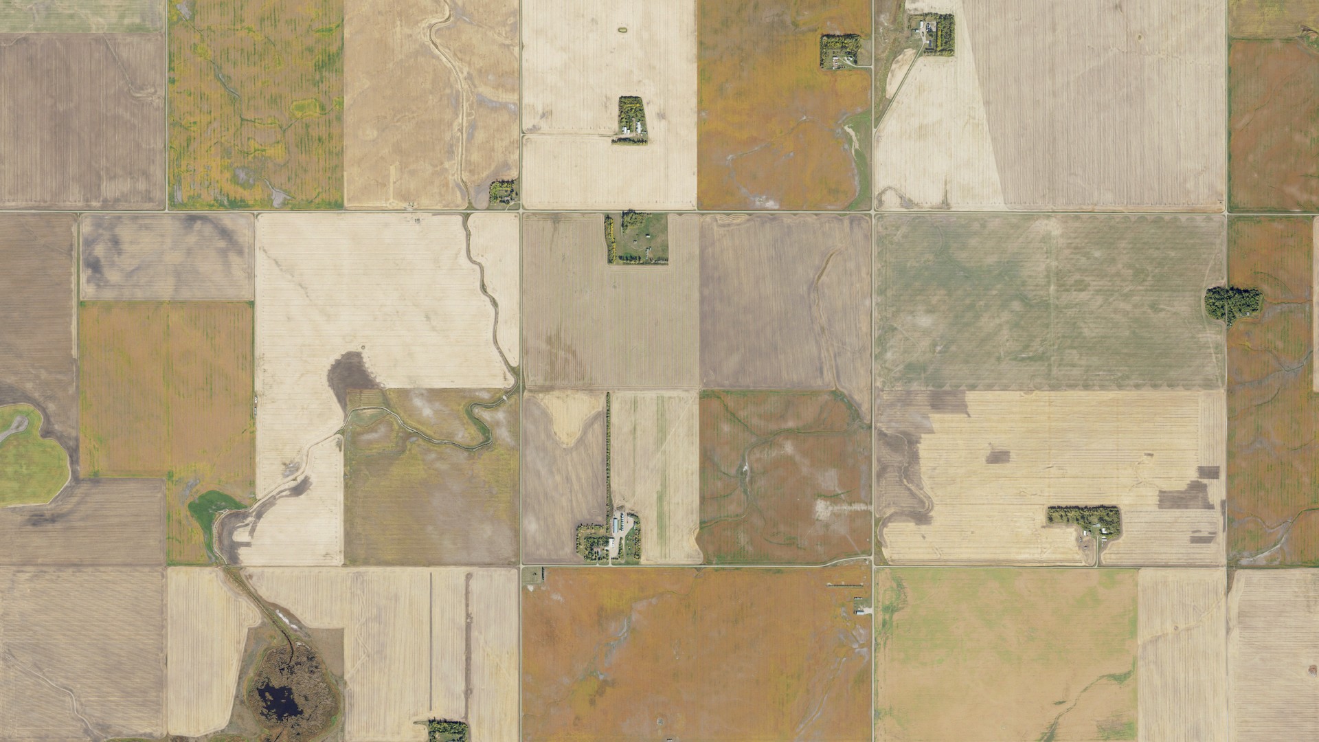 Aerial view of land around Harvey, North Dakota