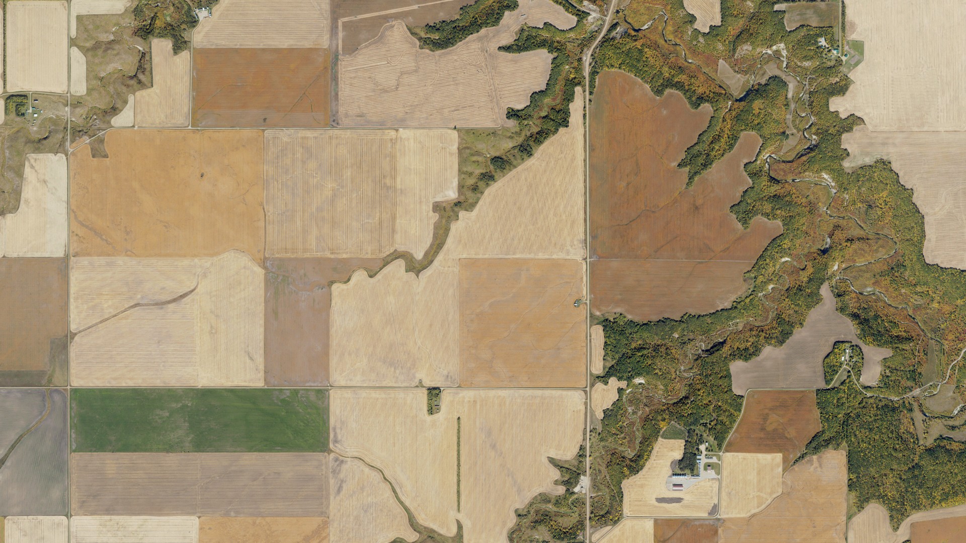 Aerial view of land around Loam, North Dakota