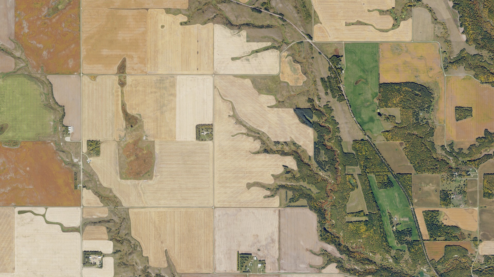 Aerial view of land around Montrose, North Dakota