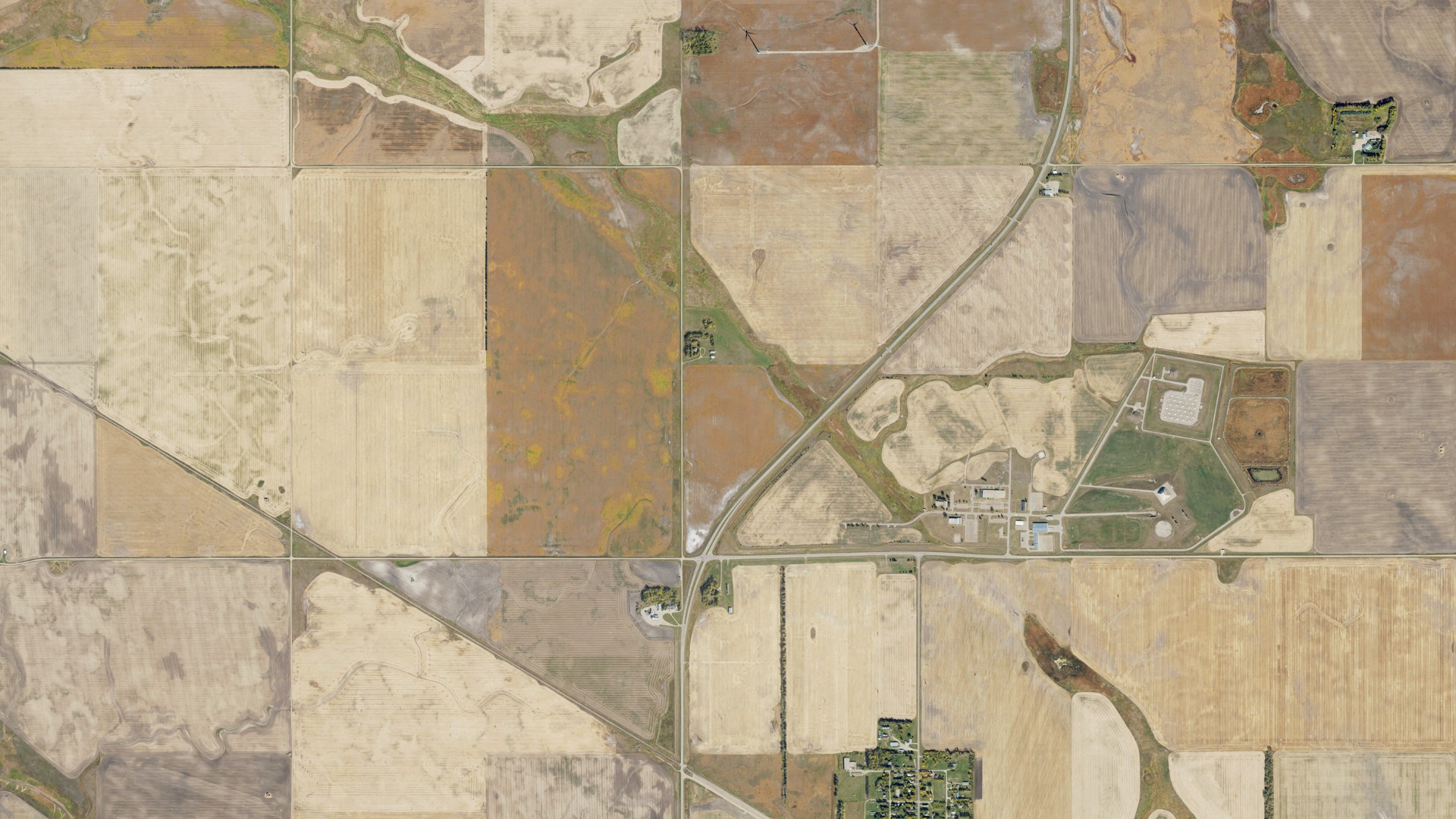 Natural-color aerial photograph of land around Nekoma, North Dakota