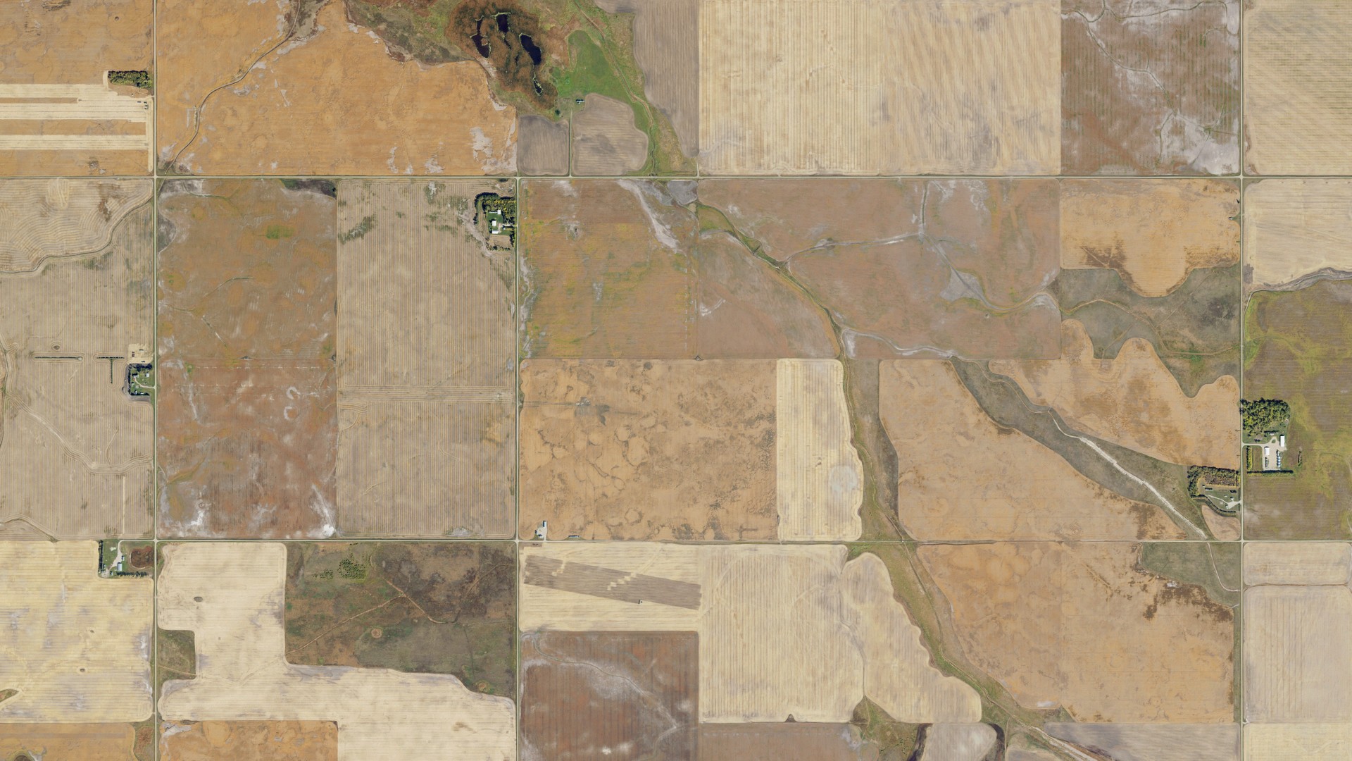 Aerial view of land around North Loma, North Dakota