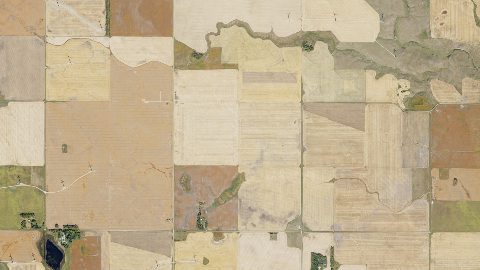 Aerial view of land around Osnabrock, North Dakota