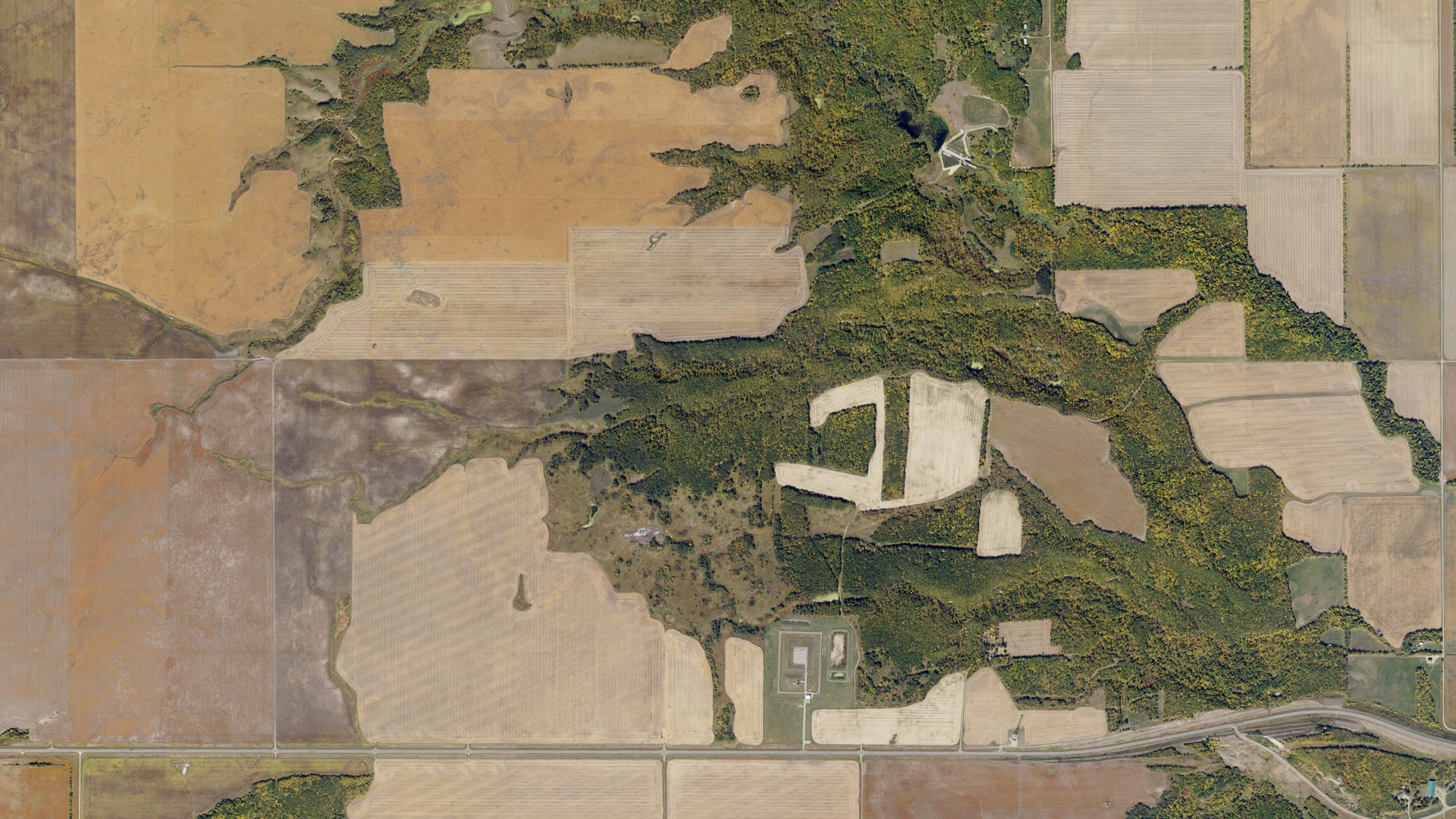 Aerial view of land around South Olga, North Dakota