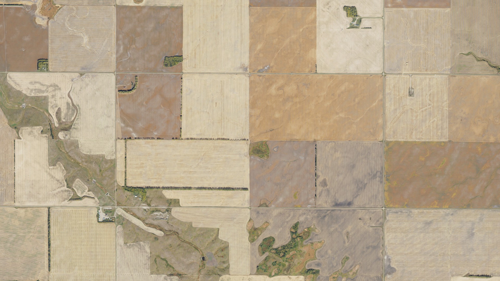 Natural-color aerial photograph of land around West Hope, North Dakota