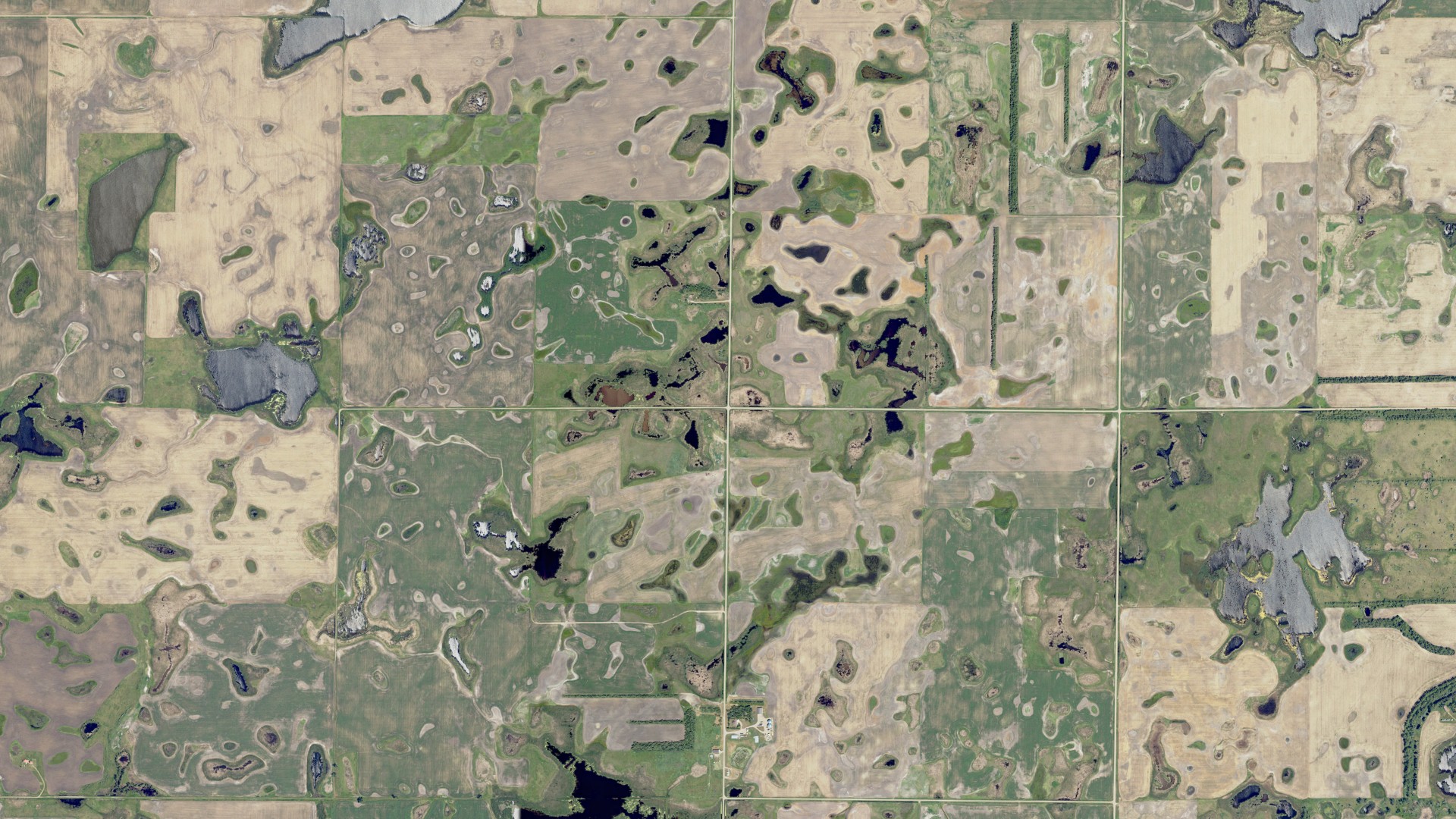 Aerial view of land around Ada, North Dakota