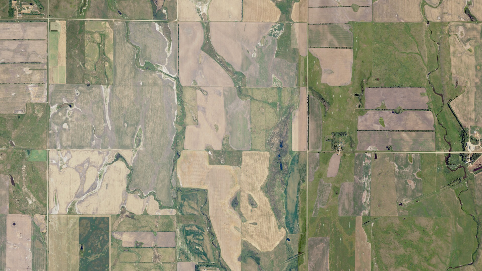 Aerial view of land around Elm, North Dakota