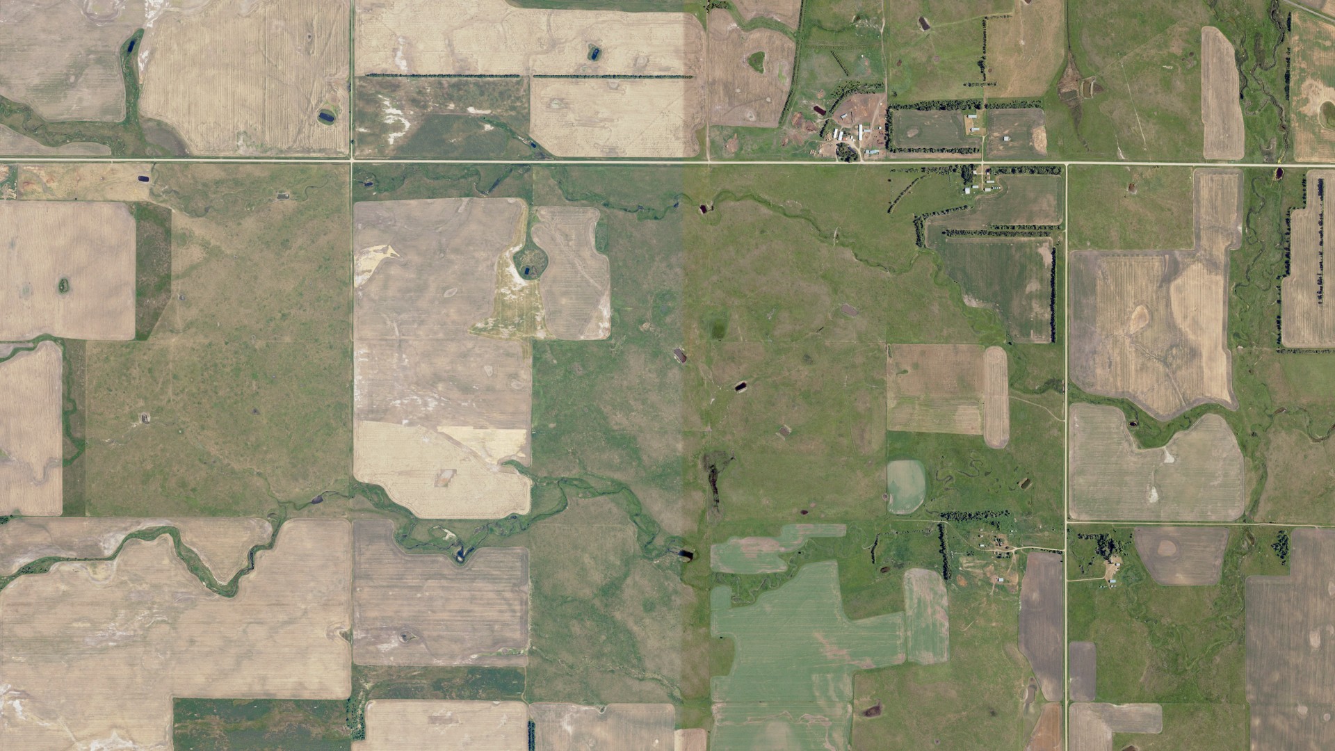 Aerial view of land around Hamburg, North Dakota