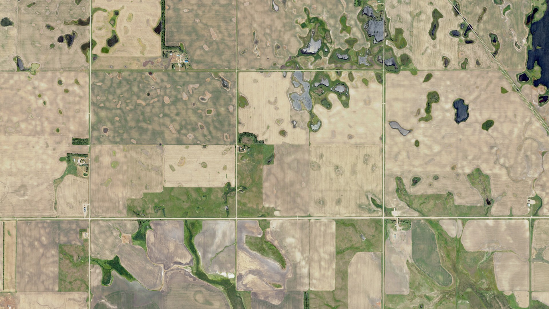 Natural-color aerial photograph of land around James River Valley, North Dakota